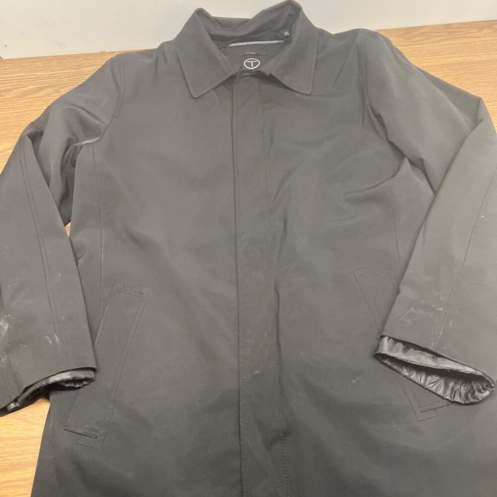 TUMI Tech Men's Coat Black Zipper Trench Insulated Overcoat Rain Jacket Size L‎
